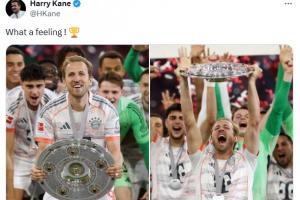 开云入口-等了太久！凯恩典礼上连发三推庆祝夺冠：捧杯，淋啤酒，调侃自己